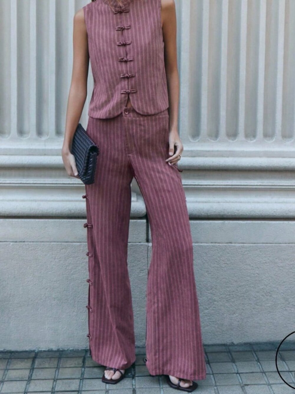 Burgundy Casual Women's Stand Collar Blouse And Long Plain Pants Set - Picture 4 of 13